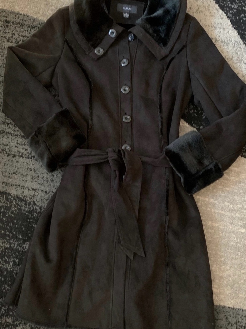 Alfani Black Coat with Faux-Fur Collar Trim